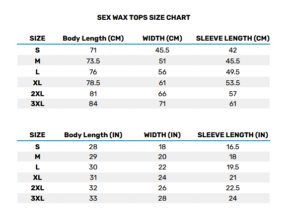 2025 SEX WAX TOPS 0 Size Chart